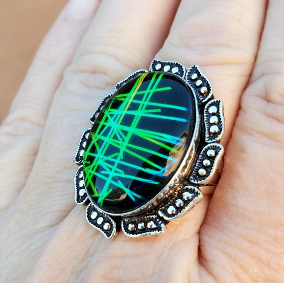 New Unique Dichroic Glass 925 Silver Ring. - Picture 16 of 16